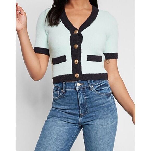 Express Short Sleeve Tipped Cardigan Size M / NWT - Picture 4 of 6